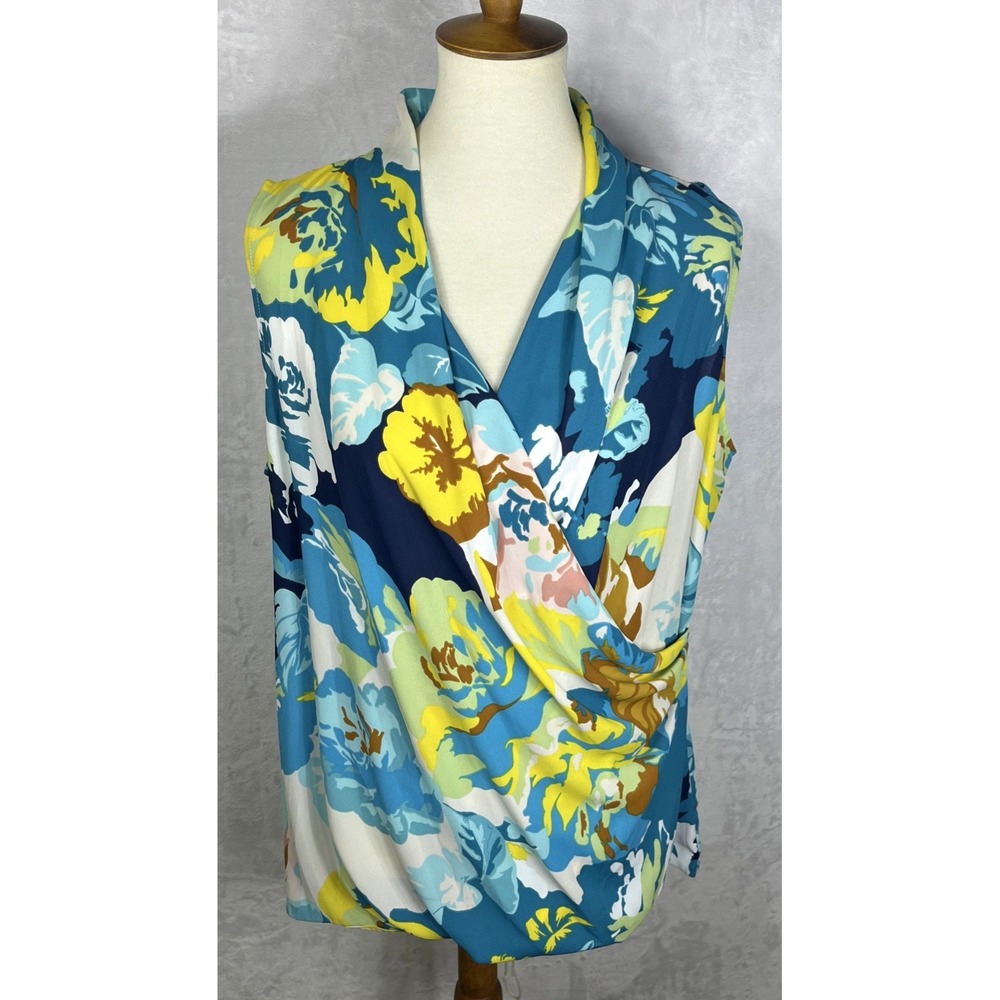 Cabi Women's Sleeveless Blouse Faux Wrap Multicolor Size Large